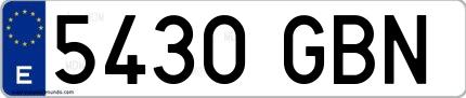 Ejemplo de matrícula española 5430 GBN