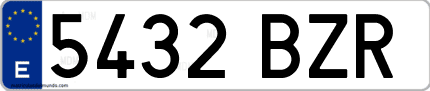 Ejemplo de matrícula de coche ordinaria 5432 BZR