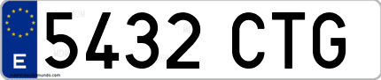 Ejemplo de matrícula de coche ordinaria 5432 CTG