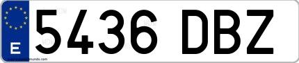 Ejemplo de matrícula española 5436 DBZ