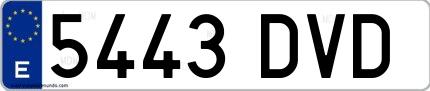 Ejemplo de matrícula de coche ordinaria 5443 DVD