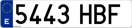 Ejemplo de matrícula de coche ordinaria 5443 HBF