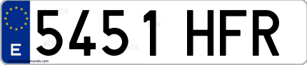 Ejemplo de matrícula de coche ordinaria 5451 HFR