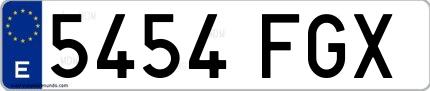 Ejemplo de matrícula española 5454 FGX