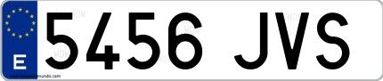 Ejemplo de matrícula española 5456 JVS