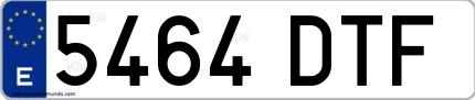 Ejemplo de matrícula española 5464 DTF