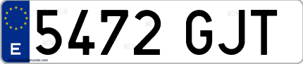 Ejemplo de matrícula de coche ordinaria 5472 GJT