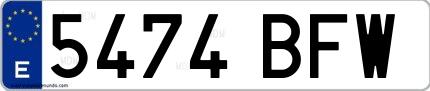 Ejemplo de matrícula de coche ordinaria 5474 BFW
