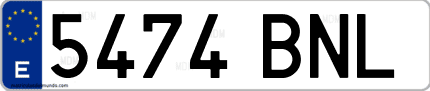 Ejemplo de matrícula de coche ordinaria 5474 BNL