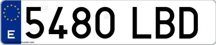 Ejemplo de matrícula española 5480 LBD
