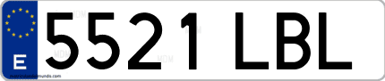 Ejemplo de matrícula de coche ordinaria 5521 LBL