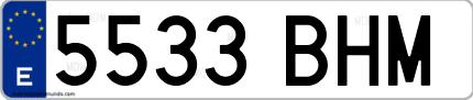 Ejemplo de matrícula de coche ordinaria 5533 BHM