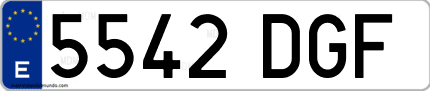 Ejemplo de matrícula de coche ordinaria 5542 DGF