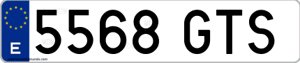 Ejemplo de matrícula de coche ordinaria 5568 GTS