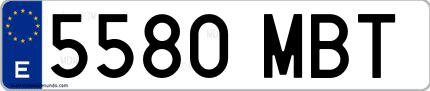 Ejemplo de matrícula española 5580 MBT