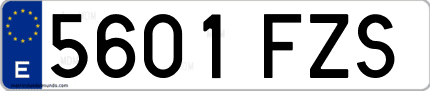 Ejemplo de matrícula de coche ordinaria 5601 FZS