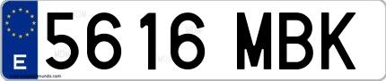 Ejemplo de matrícula española 5616 MBK
