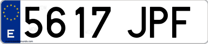 Ejemplo de matrícula de coche ordinaria 5617 JPF