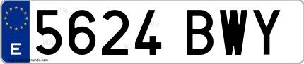 Ejemplo de matrícula de coche ordinaria 5624 BWY