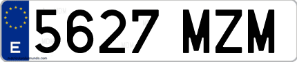 Ejemplo de matrícula de coche ordinaria 5627 MZM