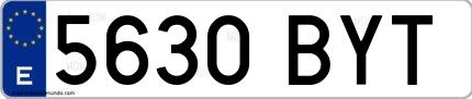 Ejemplo de matrícula de coche ordinaria 5630 BYT