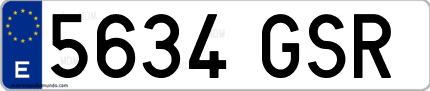 Ejemplo de matrícula de coche ordinaria 5634 GSR