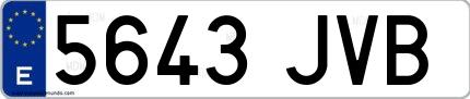 Ejemplo de matrícula española 5643 JVB