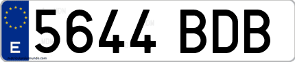 Ejemplo de matrícula de coche ordinaria 5644 BDB