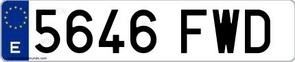 Ejemplo de matrícula española 5646 FWD