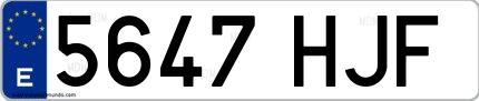 Ejemplo de matrícula española 5647 HJF