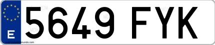 Ejemplo de matrícula española 5649 FYK