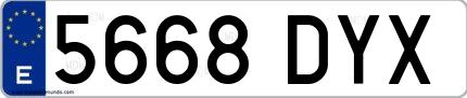Ejemplo de matrícula española 5668 DYX