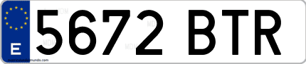 Ejemplo de matrícula de coche ordinaria 5672 BTR