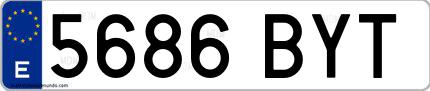 Ejemplo de matrícula española 5686 BYT