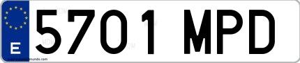Ejemplo de matrícula española 5701 MPD