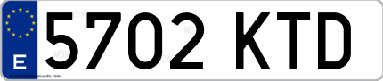 Ejemplo de matrícula de coche ordinaria 5702 KTD