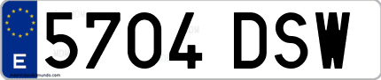 Ejemplo de matrícula de coche ordinaria 5704 DSW