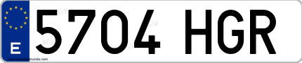 Ejemplo de matrícula de coche ordinaria 5704 HGR