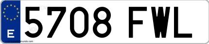 Ejemplo de matrícula española 5708 FWL