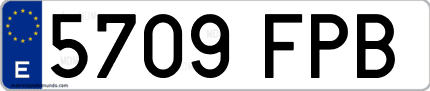 Ejemplo de matrícula de coche ordinaria 5709 FPB