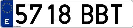 Ejemplo de matrícula española 5718 BBT