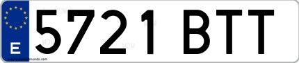 Ejemplo de matrícula de coche ordinaria 5721 BTT