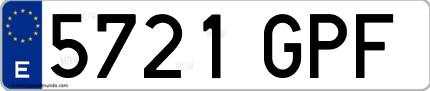 Ejemplo de matrícula de coche ordinaria 5721 GPF