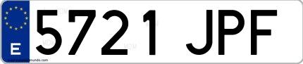 Ejemplo de matrícula española 5721 JPF