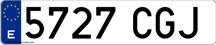 Ejemplo de matrícula de coche ordinaria 5727 CGJ