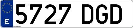 Ejemplo de matrícula de coche ordinaria 5727 DGD