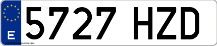 Ejemplo de matrícula de coche ordinaria 5727 HZD