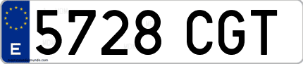 Ejemplo de matrícula de coche ordinaria 5728 CGT