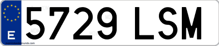 Ejemplo de matrícula de coche ordinaria 5729 LSM