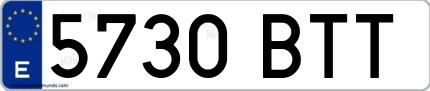 Ejemplo de matrícula española 5730 BTT
